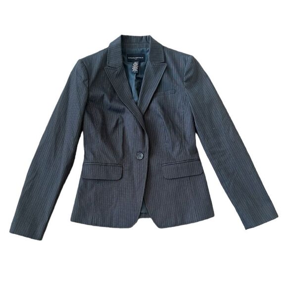 Banana Republic Factory Classic Gray Pinstriped Career Blazer Size 2 - Picture 3 of 10